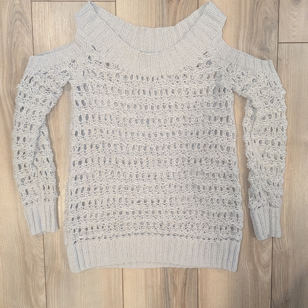Donna Karan Off-the-Shoulder Sweater in a Light Gray